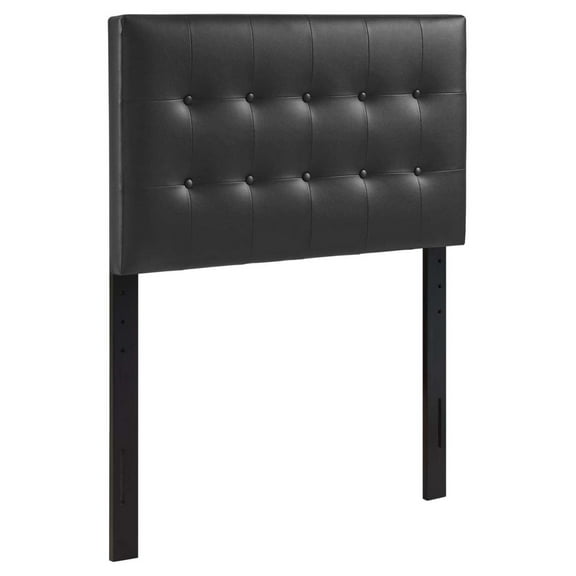 Drevy Emily Tufted Button Faux Leather Upholstered Headboard in Black