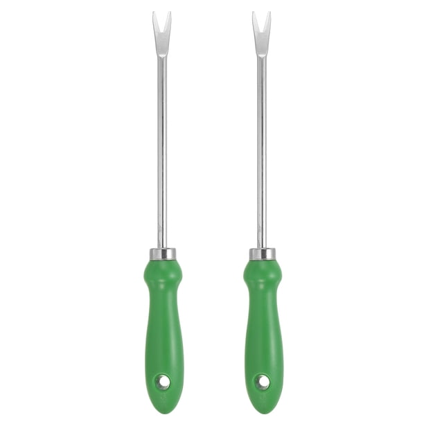 Herramienta para quitar malas hierbas Uxcell, 2 paquetes de herramienta de jardinería de acero inoxidable para patio, herramienta manual para desherbar y cavar, verde