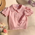 thumbnail image 6 of Fnooota Girls Cotton T-shirts, Crew Neck Puff sleeve Cute Casual Kids Summer Tees Pink Size 6, 6 of 7