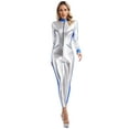 thumbnail image 2 of iiniim Galaxy Shiny Astronaut Costume Adult Space Suit Mock Neck Full-body Jumpsuit for Halloween Silver S, 2 of 7