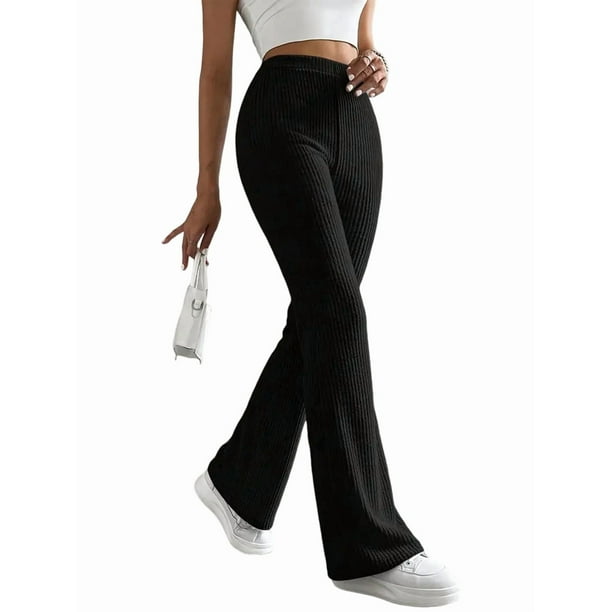 Pantalones Anchos de Pierna para Mujer, de Cintura Alta, para Estar en Casa, con Cintura Elástica, para Otoño e Invierno, Informales, de Punto Negro XXL