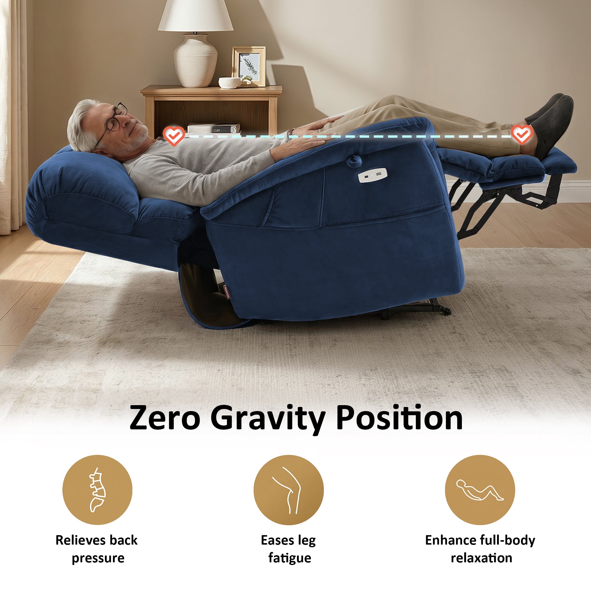 MCombo Oversized 24.8" Seat Width Large Dual Motor Power Recliner Lift Chair for Tall Elderly, Infinite Position, Navy Fabric