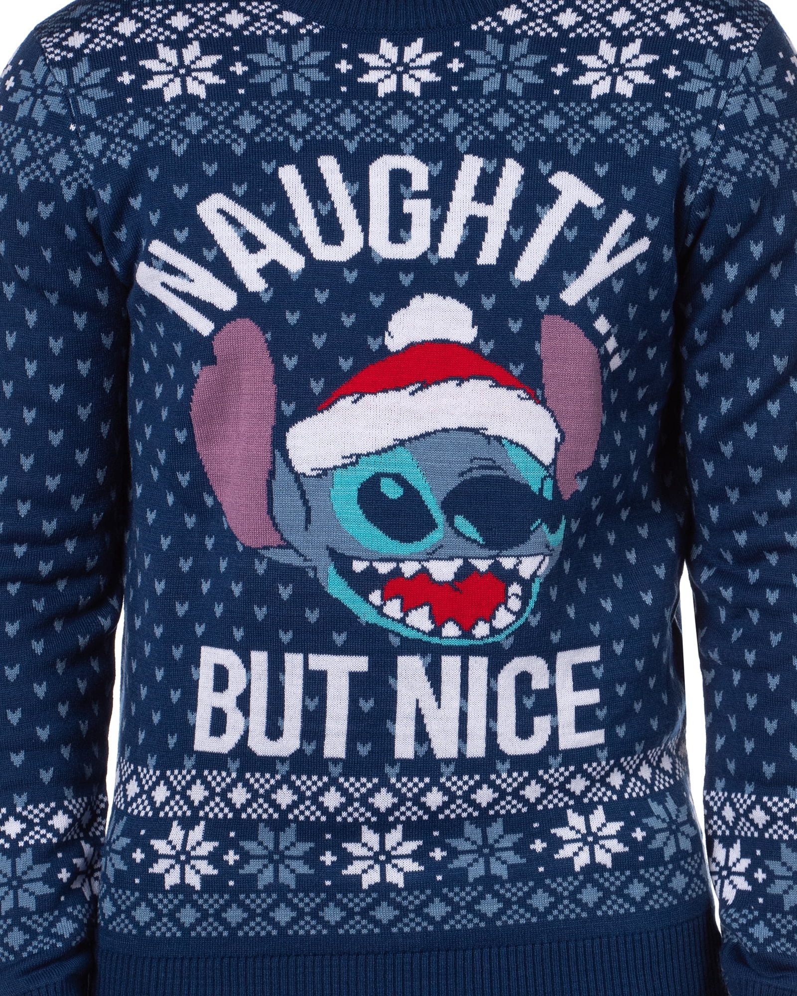 Disney Lilo And Stitch Men's Naughty But Nice Ugly Christmas Holiday Knit Sweater Pullover