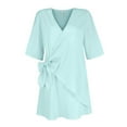 thumbnail image 4 of Mohiass Beach Dress for Women 2024 Swimwear Coverups Sarong Wrap Dress Summer Vacation Outfits Casual Short Dresses Sky Blue L, 4 of 5