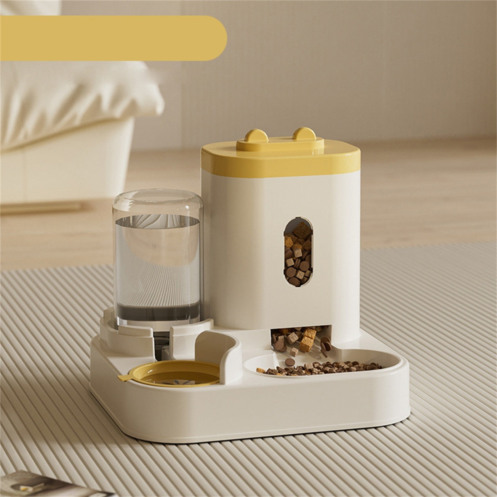 Automatic Pet Feeder and Water Dispenser, Self - Feeding Cat Bowl Dog Bowl with Gravity Water Supply, for Cats Dogs Indoor Use, Yellow