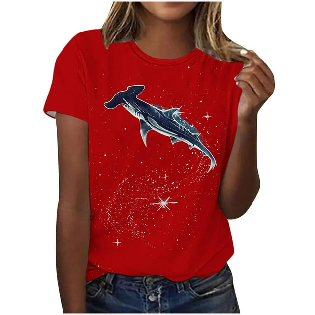 Tops de Ajuste Suelto para las Mujeres Sudadera Casual Impresa Manga Corta Cuello Redondo Superior, Poliéster