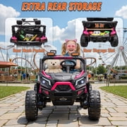 Joyracer 4WD 24 Volt Ride on Toys, Power Truck Wheels with 2 Seaters, Holiday Gift with Remote, LED Light, Bluetooth, Pink