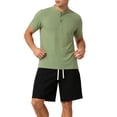 thumbnail image 5 of USNSM (M-5XL) Plus Size Mens Henley Shirts Short Sleeve Cotton Casual Summer Basic T-Shirts Button Solid Collarless Shirts for Work Green XXXXL, 5 of 5