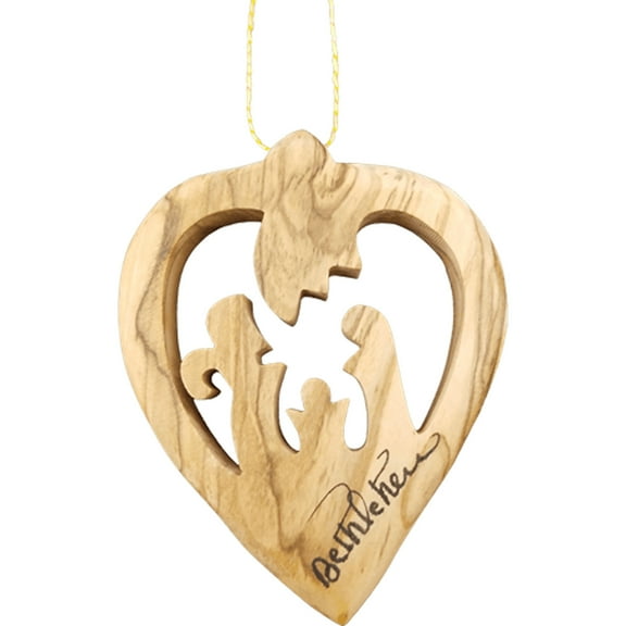 Olive Wood Bethlehem Heart Nativity 3" Ornament