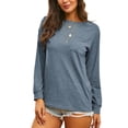 thumbnail image 2 of UKAP Women Tee Long Sleeve T Shirt Solid Color T-shirt Loose Work Tops Blue XXL, 2 of 5