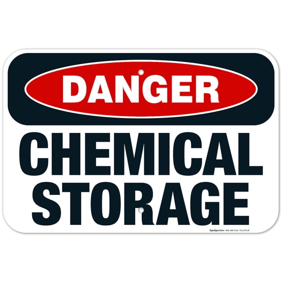 Danger Chemical Storage Sign, OSHA Danger Sign, 12x18 Aluminum