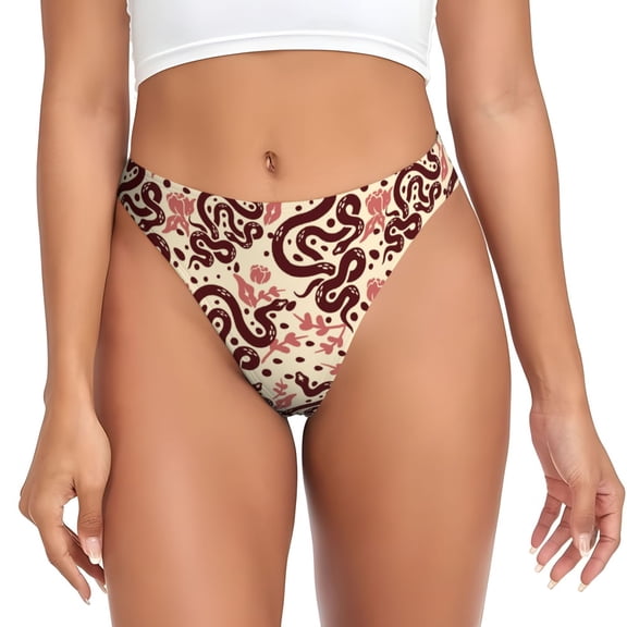 Thongs for Women - Simple Cute Snake Flower Yellow No Show Seamless Womens Thongs Underwear, Breathable G String Thongs for Women, Ladies Stretch Low Rise Thong Bikini Panties Briefs