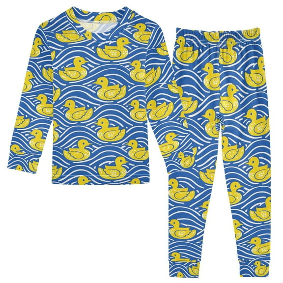 joogoo Ducks on Wavy 2 Piece Long Sleeve Tee and Pants Cotton Pajama Set 5Y