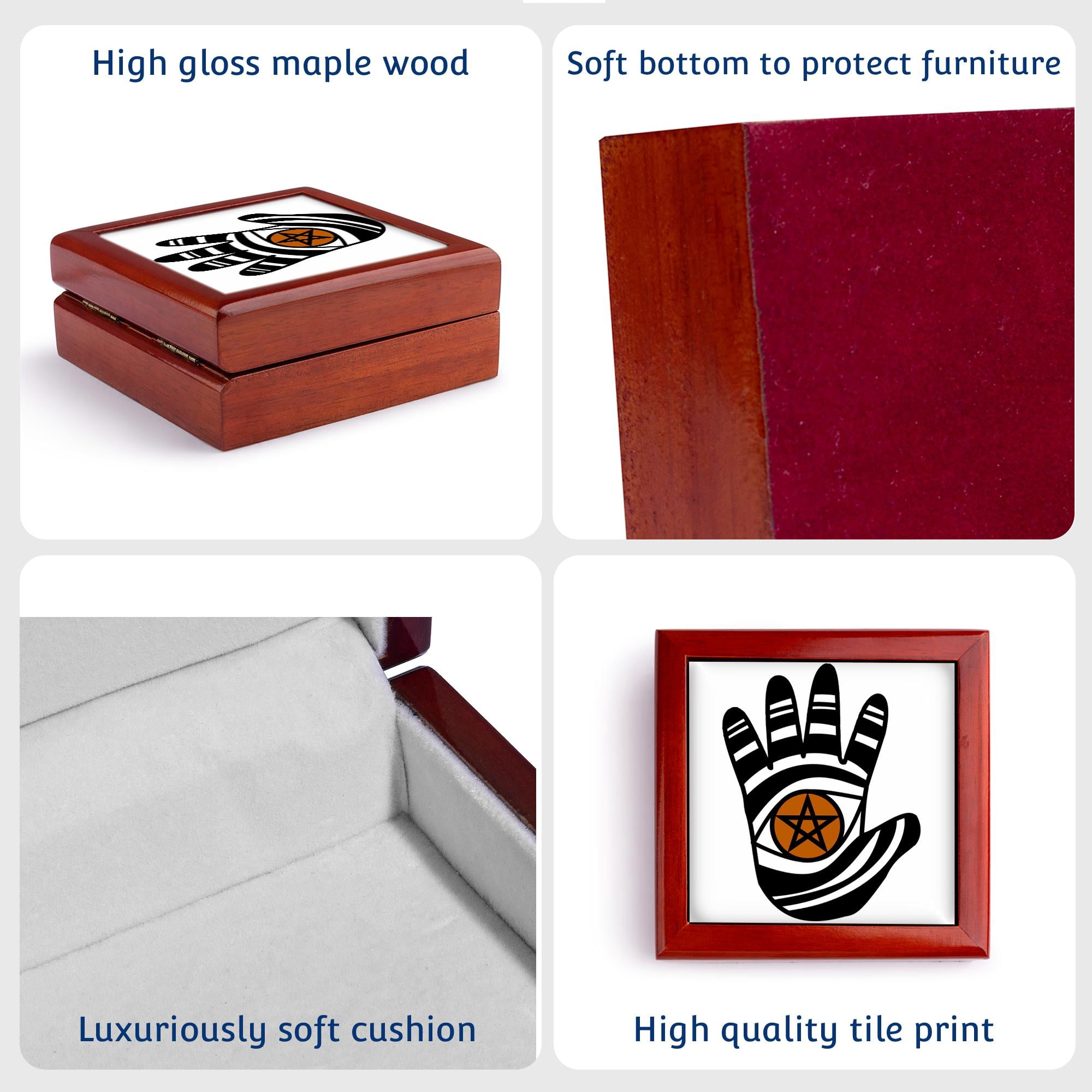 3dRose, Pentacle Hand Pagan Witchcraft Tribal Wicca Symbol, Jewelry Box 5.5x5.5 inch with 4 inch tile