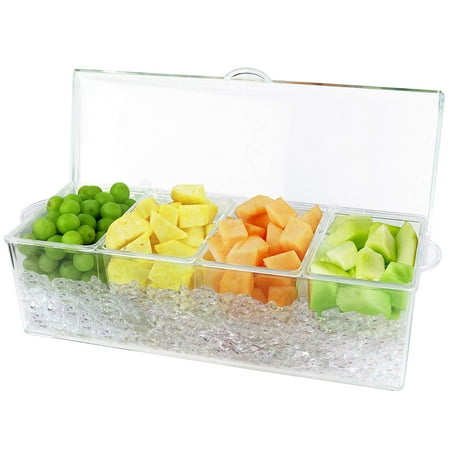 4 Section Condiment on Ice, Ice-Filled Bottom Keeps Dips, Fruits & Vegetables Fresh & Cool for Hours. By (Best Way To Keep Vegetables Fresh)