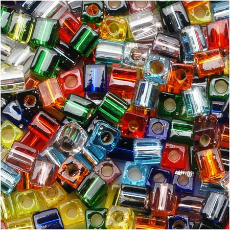 Miyuki 4mm Glass Cube Bead Mix Silver Lined Rainbow 10 Grams