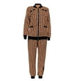 thumbnail image 4 of XFLWAM Women's Plaid Print 2 Piece Outfit Long Sleeve Button Down Coat Jacket Long Pants Set Work Suits Tracksuit Khaki L, 4 of 4