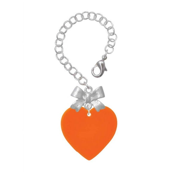 Delight Jewelry Acrylic 1" Orange Heart - Silvertone Bow Charm Accessory for Tumblers and Thermal Cups