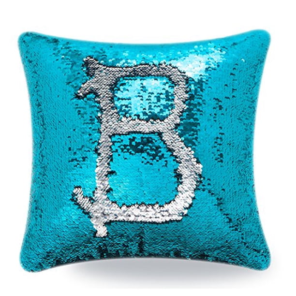 silver and blue pillows