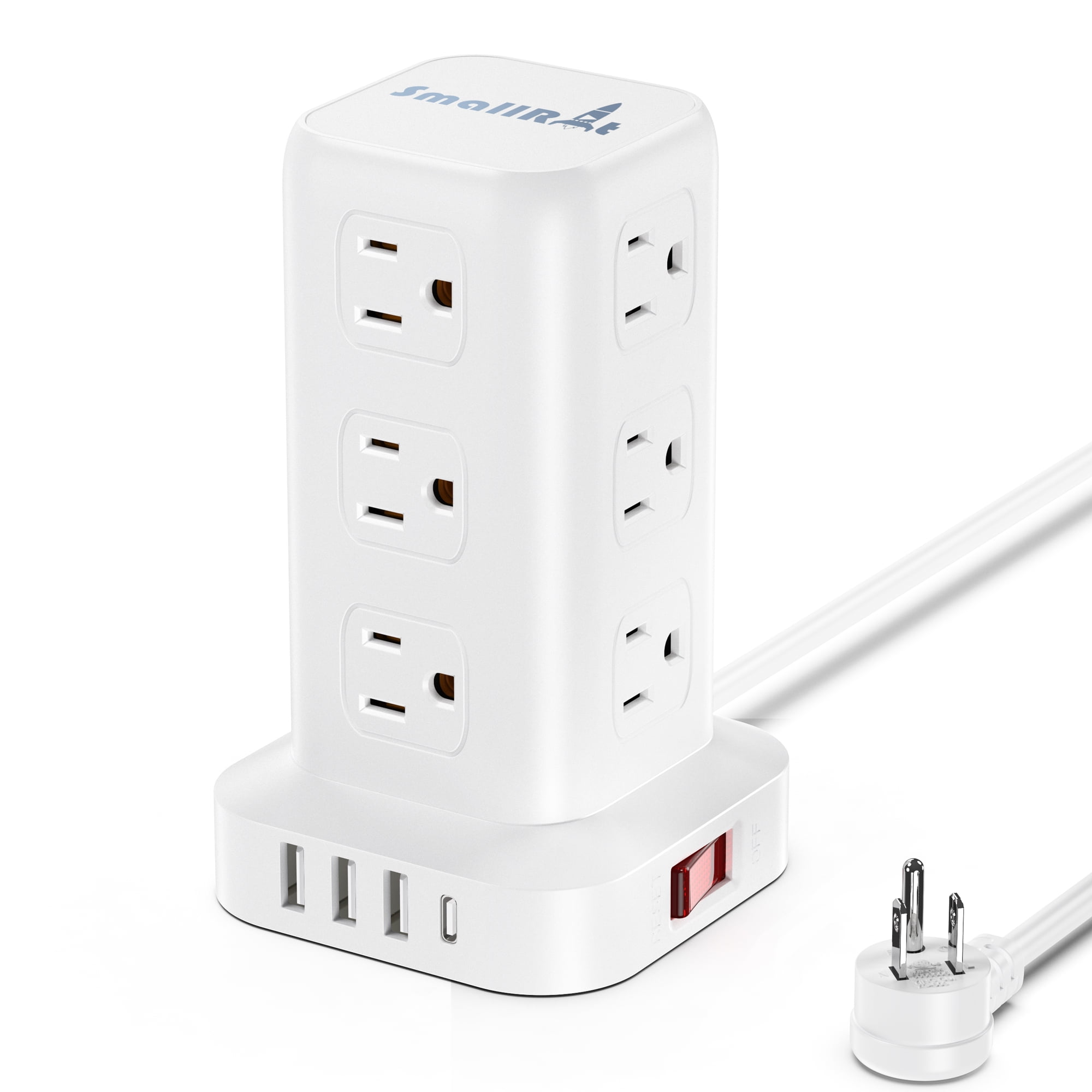 bekendtskab vrede pilfer Power Strip Tower 12 Outlets with 4 USB Ports Surge Protector Electric  Charging Station 6.5ft Cord, White - Walmart.com