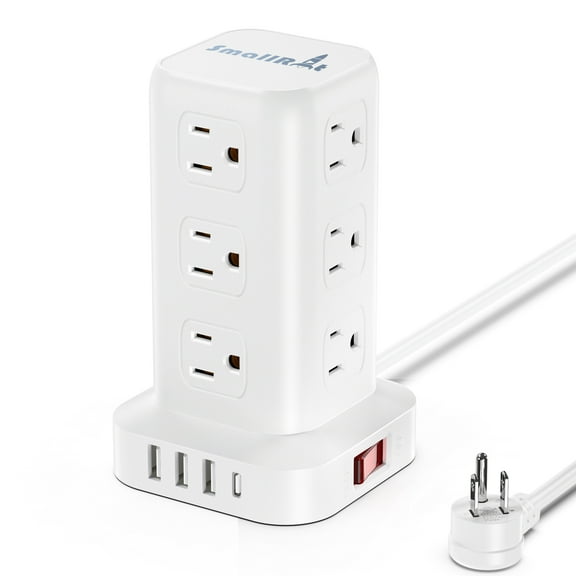 Power Strip Tower 12 Outlets with 4 USB Ports Surge Protector Electric Charging Station 6.5ft Cord, White