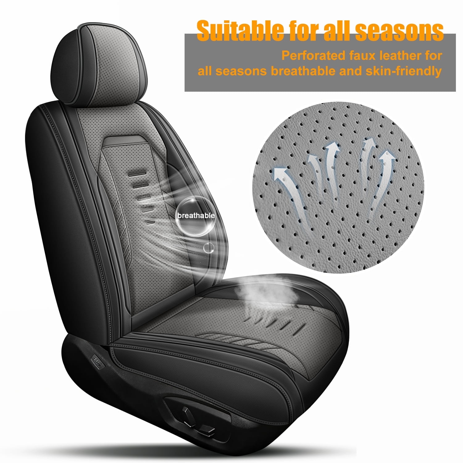 DIKSOAKR Full Set Seat Covers for Toyota RAV4 2013-2018, Breathable Perforated Faux Leather Car Seat Cover 5 Seats Interior Automotive Accessories (Black&Grey)