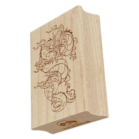 Chinese Japanese Dragon Clouds Serpent Rectangle Rubber Stamp Stamping Scrapbooking Crafting - Small 1.7in