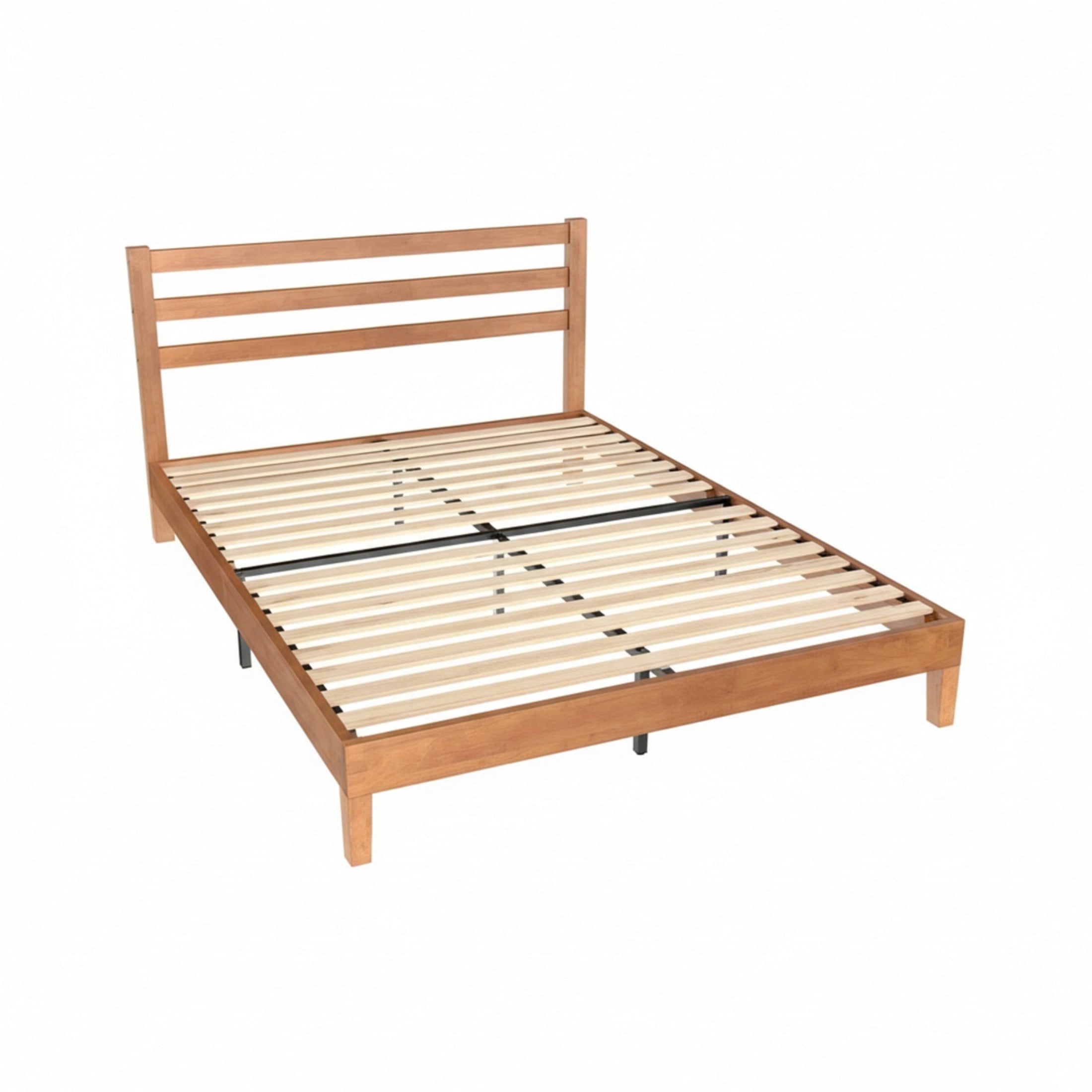 CONCETTA Wood Queen Size Bed Frame with Headboard, Walnut Finish, Sturdy Slat Support, Ideal for Bedroom and Guest Room