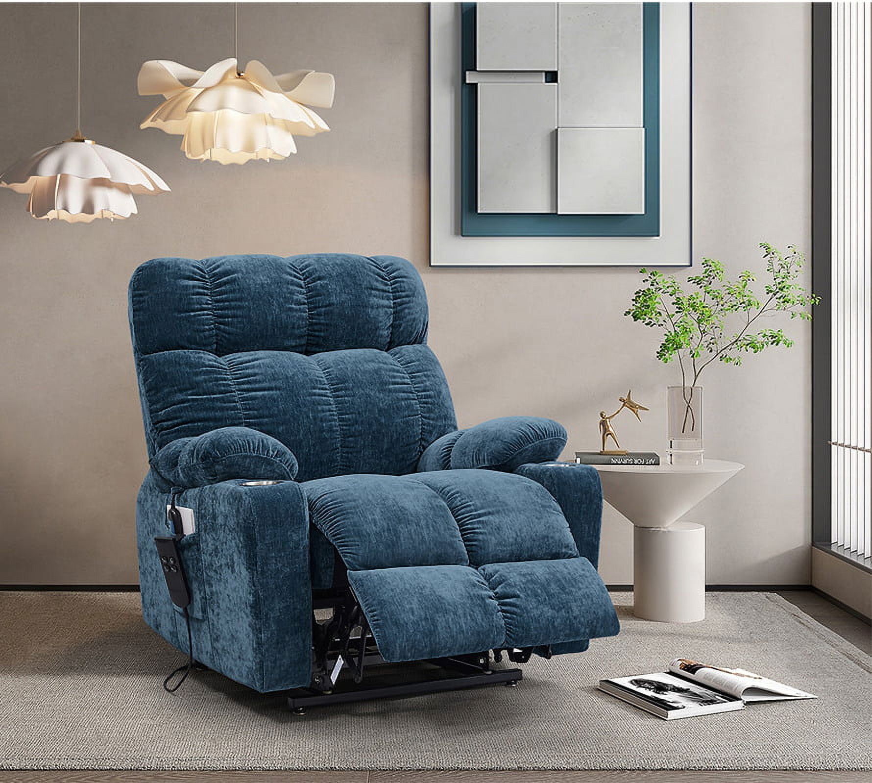 Lay Flat Recliner Lift Chairs with Airbag Lumbar Support and Heat, Massage Recliner  Chair, Electric Recliner Chair with 2 Side Pocket, 3 Presses Modem, USB and  Type-C Port, Velvet