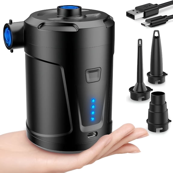 HIBIBUD Electric Air Pump,5200mAh Air Mattress Pump Rechargeable Portable Mini Inflator/Deflator Pumps for Outdoor Camping,Inflatable Cushions,Air Mattress Beds,Swimming Ring Pool Toys,with 3 Nozzles