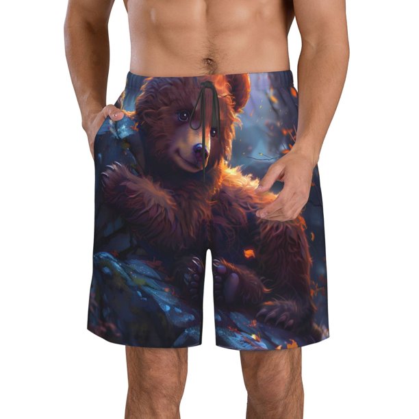 Fotbe Lazy Stone Bear Trajes de Baño Estampados para Hombre, Shorts de Verano de Secado Rápido, Ropa de Playa, Bañadores-Medium