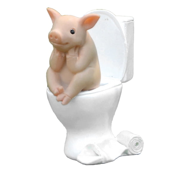 Cartoon Pig Desktop Ornaments Piggy Sitting On Toilet Figure Miniature Animal Decoration Creative Toy Kids Gifts Desktop Decor
