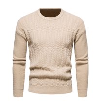 jsaierl Mens Sweater Cable Knit Crew Neck Solid Slim Top Shirt Long Sleeve Fall and Winter Warm Pullover Sweater