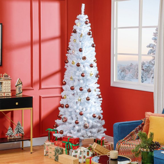 7' Unlit Pencil Christmas Tree Holiday Decor with Stand, White
