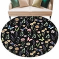 thumbnail image 2 of Round Area Rug 6 Ft, Spring Floral Washable Non-Slip Circle Carpet for Living Room/Bedroom, Elegant Pastoral Flowers Dragonfly Black Low-Profile Indoor Mats Collection Rugs for Residential, 2 of 7