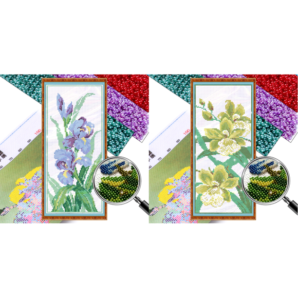 (2) Bordado No Impresión 9CT Perla Imitación Colorida Con Cuentas Punto Cruz Tamaño Del Núcleo 17 * 42 Cm Kit Serie Flores Con Bordado Cuentas Sweet Little Flower 2