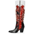 thumbnail image 4 of Ferwind Women's Cowgirl Boots Knee-High Western Embroidery Paisley Pull-on Adult Red  8, 4 of 7