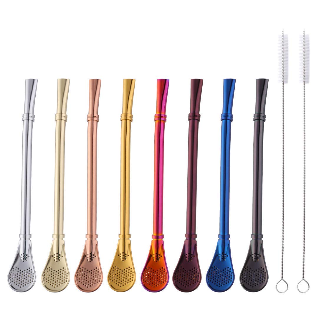 3in1 Metal Straw Spoons for Drinks, 18/8 Stainless Steel Reusable Tea Filter Stirring Drinking