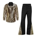 thumbnail image 4 of LEKWK 70S Disco Outfits for Men Shiny Sequin Button Down Long Sleeve Shirt and Flare Pants Matching Sets Vintage Dance Club Festival Costume, 4 of 6