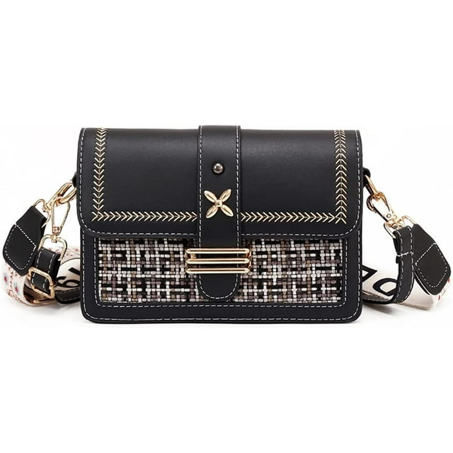 Bolso bandolera Bolso de hombro para mujer Bolsos pequeños de cuero Bolsos de moda (negro)