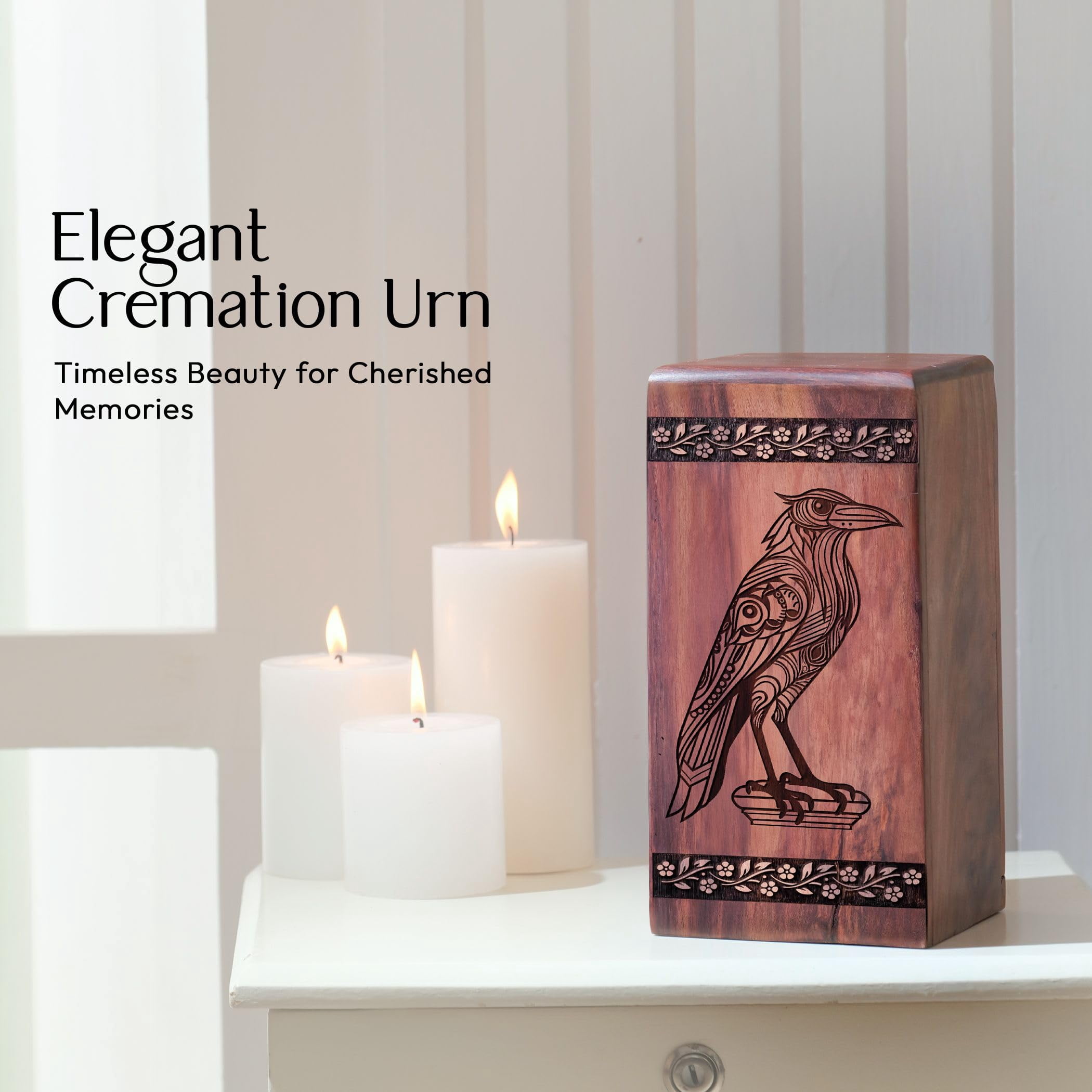 Floral Bird Theme Urn for Human Ashes/Pet Ash - Wooden Urns for Male/Female - Cremation Funeral Urns - Memorial Urns - 10inch, Large Size - Single 1Pcs