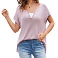 thumbnail image 4 of Uaswgudfs 2025 New Tops for Women Summer Short Sleeve Fashion Solid Tops Casual Short Sleeve V-Neck Henley Shirt, 4 of 5