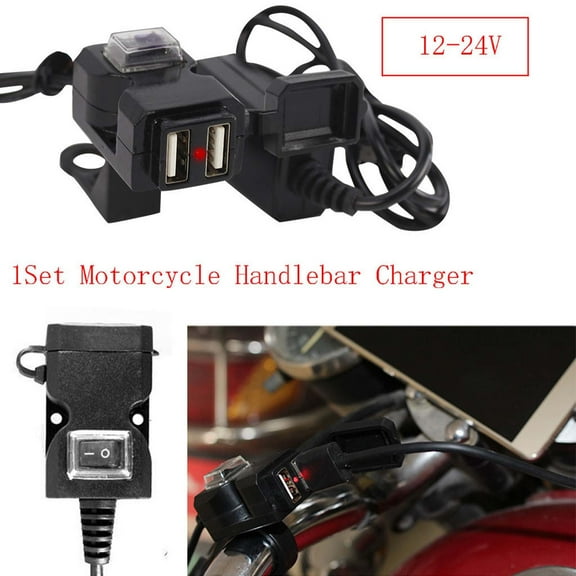 PBAZIH USB 12V Motorcycle Handlebar Charger Socket with Mounts, Waterproof Power Outlet for Charging Devices on the Go, Easy Installation, Ideal for Motorcycles, ATVs, Boats, and More