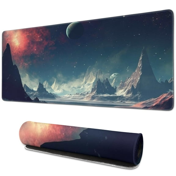 Aurora Mouse Mat, Sea Green and Night Blue Rectangle Large Non-Slip Rubber Gaming Mouse Pad with Stitched Edges, Office Mouse Pad for Women Men Kids, 31.5x11.8in