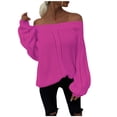 thumbnail image 1 of Chaquetas acolchada para mujer Mujeres fuera del hombro Pullover manga larga suelta tejido sólido color sin espalda Tunic (Morado, S), 1 of 5