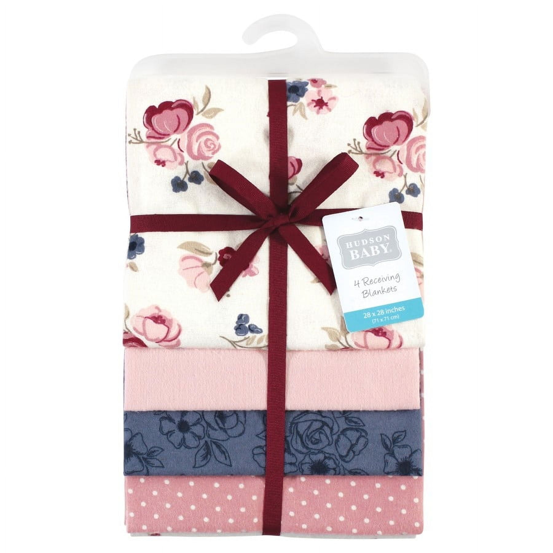Hudson Baby Infant Girl Cotton Flannel Receiving Blankets, Dusty Rose Floral, One Size