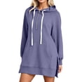 thumbnail image 2 of XUNKUSGA Womens Long Hoodie Fashion Half Zip Split Hem Hoodie Dress for Women Casual Solid Color Long Sleeve Oversized Hooded Sweatshirts Dress with Pocket L, 2 of 9