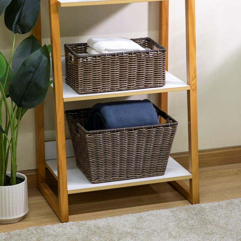 (2 pack) Better Homes & Gardens Large Poly Rattan Decorative Storage Basket with Handles, 14 in x 11 in x 8.5 in