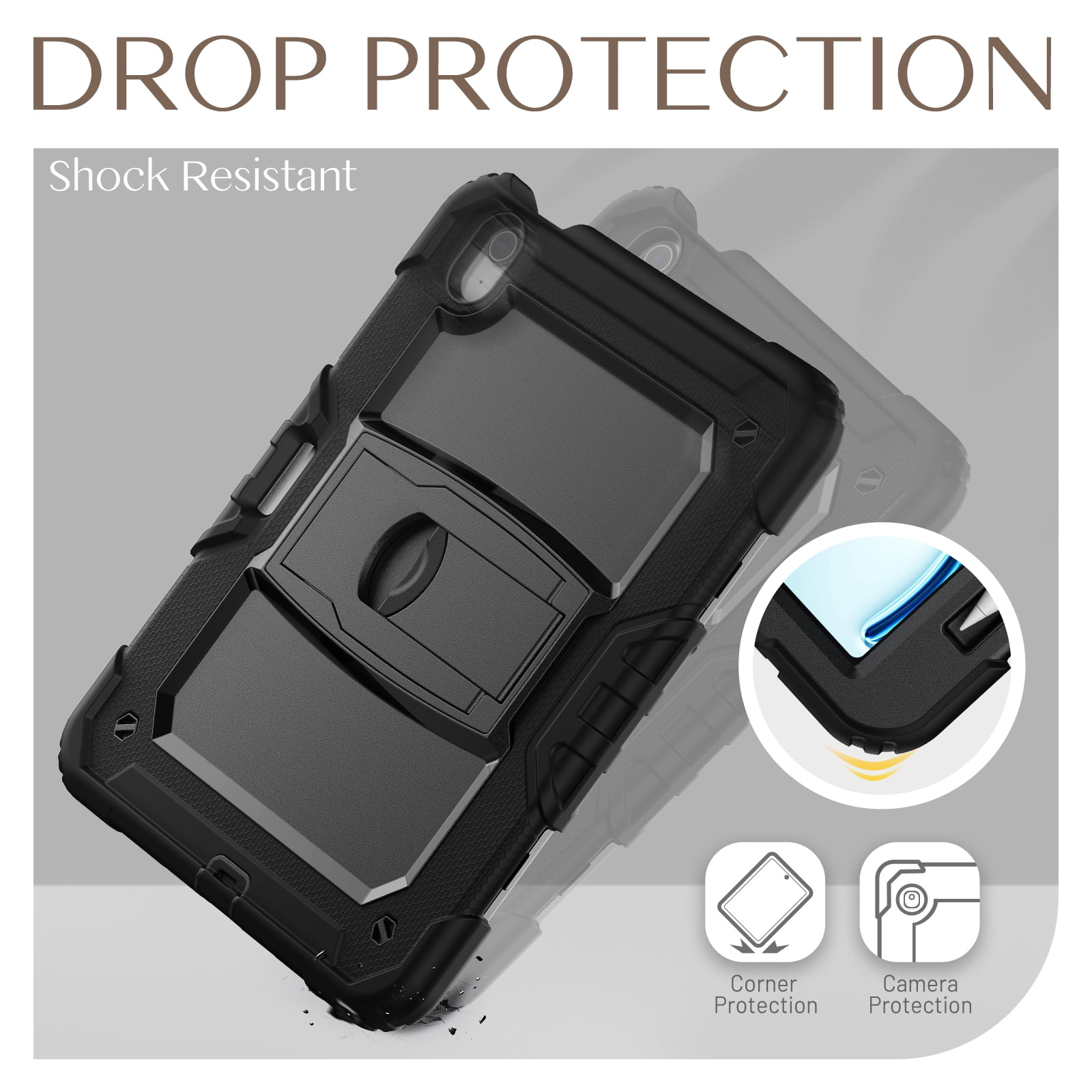 Rugged Case For Apple iPad Air 11 (2024) – 3-Layer Protection Shockproof Stand Cover with Screen Protector, Adjustable Stand, Shoulder Strap, & Pencil Holder -- Black