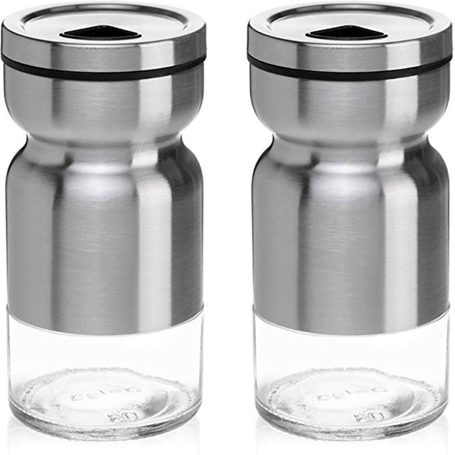 Juego de salero y pimentero de vidrio YONGSHENG Acero Inoxidable Ajustables